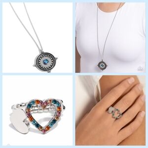 Silvertone Pendant Necklace and Ring Set NWT